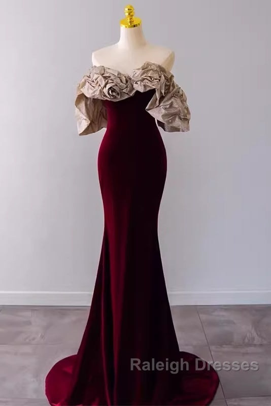 Mermaid Strapless Wine Red Long Prom Dresses Secondary image