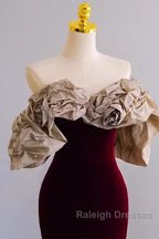 Mermaid Strapless Wine Red Long Prom Dress