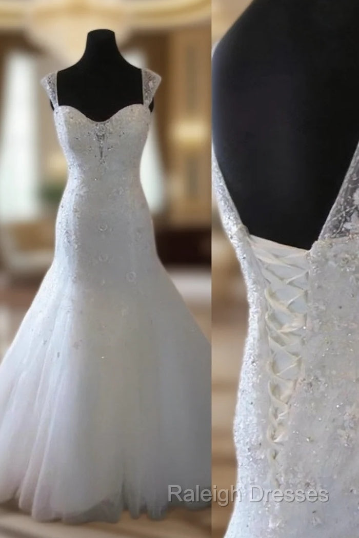 Mermaid Straps Beading Court Train Tulle Wedding Dress Main image