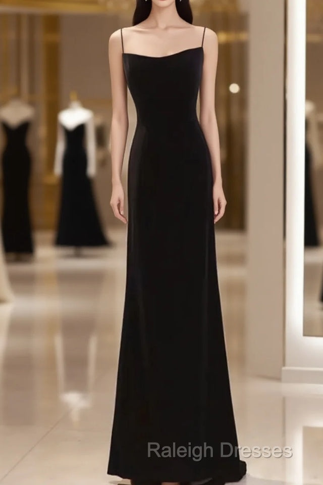 Mermaid Straps Black Velvet Long Prom Dresses Main image