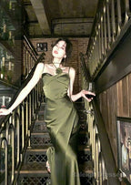 Mermaid Straps Satin Green Prom Dresses Formal Prom Dress