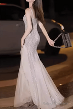 Mermaid Straps Sequin Party Dress Long Prom Dress