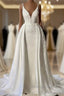 Mermaid Straps V Neck Appliques Satin Wedding Dress