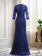 Mermaid Sweetheart 3/4 Sleeves Pleated Floor Length Chiffon Mother of the Bride Dress