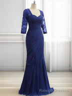 Mermaid Sweetheart 3/4 Sleeves Pleated Floor Length Chiffon Mother of the Bride Dress