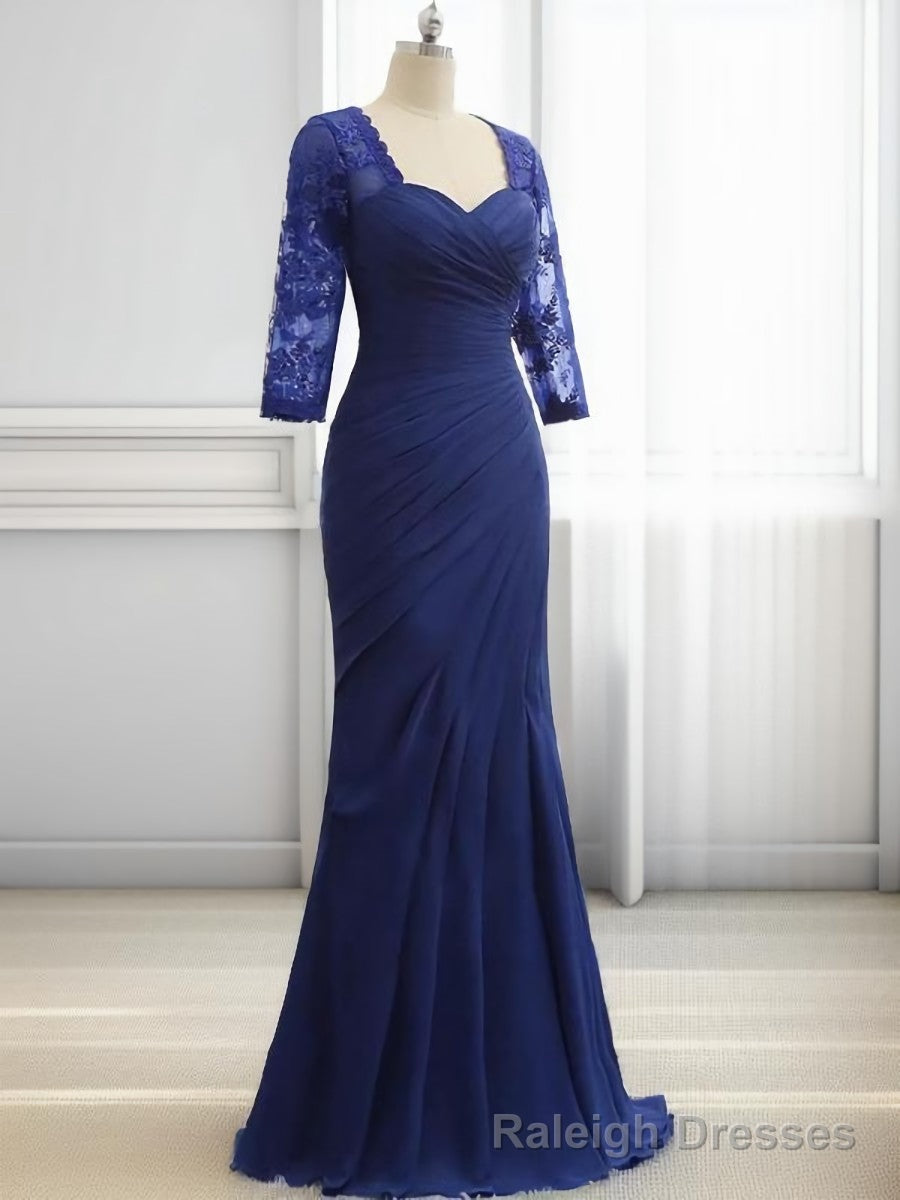 Mermaid Sweetheart 3/4 Sleeves Pleated Floor Length Chiffon Mother of the Bride Dress