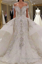 Mermaid Sweetheart Floor Length Wide Hem Tulle Beading Wedding Dresses