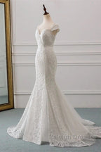 Mermaid Sweetheart Lace Long Wedding Dress Bride Gown Cap Sleeves