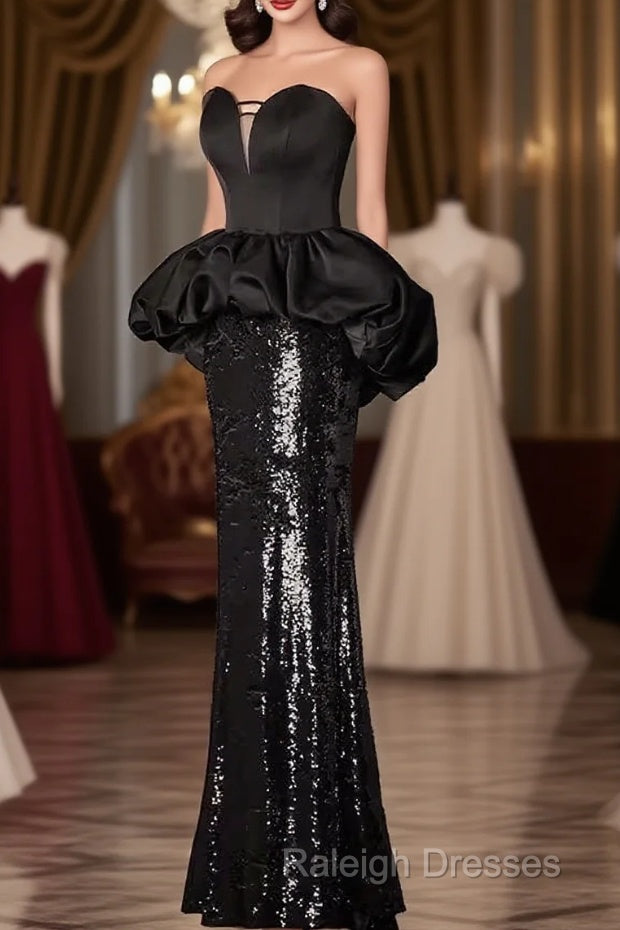 Mermaid Sweetheart Long Black Sequin Prom Dresses Main image