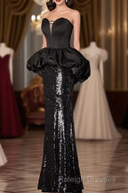 Mermaid Sweetheart Long Black Sequin Prom Dresses