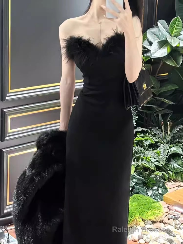 Mermaid Sweetheart Long Black Velvet Prom Dress