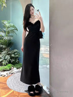 Mermaid Sweetheart Long Black Velvet Prom Dress