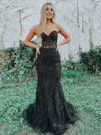 Mermaid Sweetheart Neck Lace Long Prom Dress With Appliques