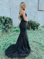 Mermaid Sweetheart Neck Lace Long Prom Dress With Appliques