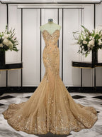 Mermaid Sweetheart Sequin Sweep Train Tulle Dress