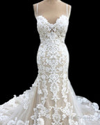 Mermaid Sweetheart Wedding Lace Dress Spaghetti Straps