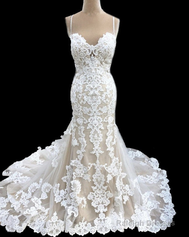 Mermaid Sweetheart Wedding Lace Dress Spaghetti Straps Main image