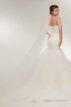 Mermaid Sweetheart White Tulle Wedding Dresses with Appliques