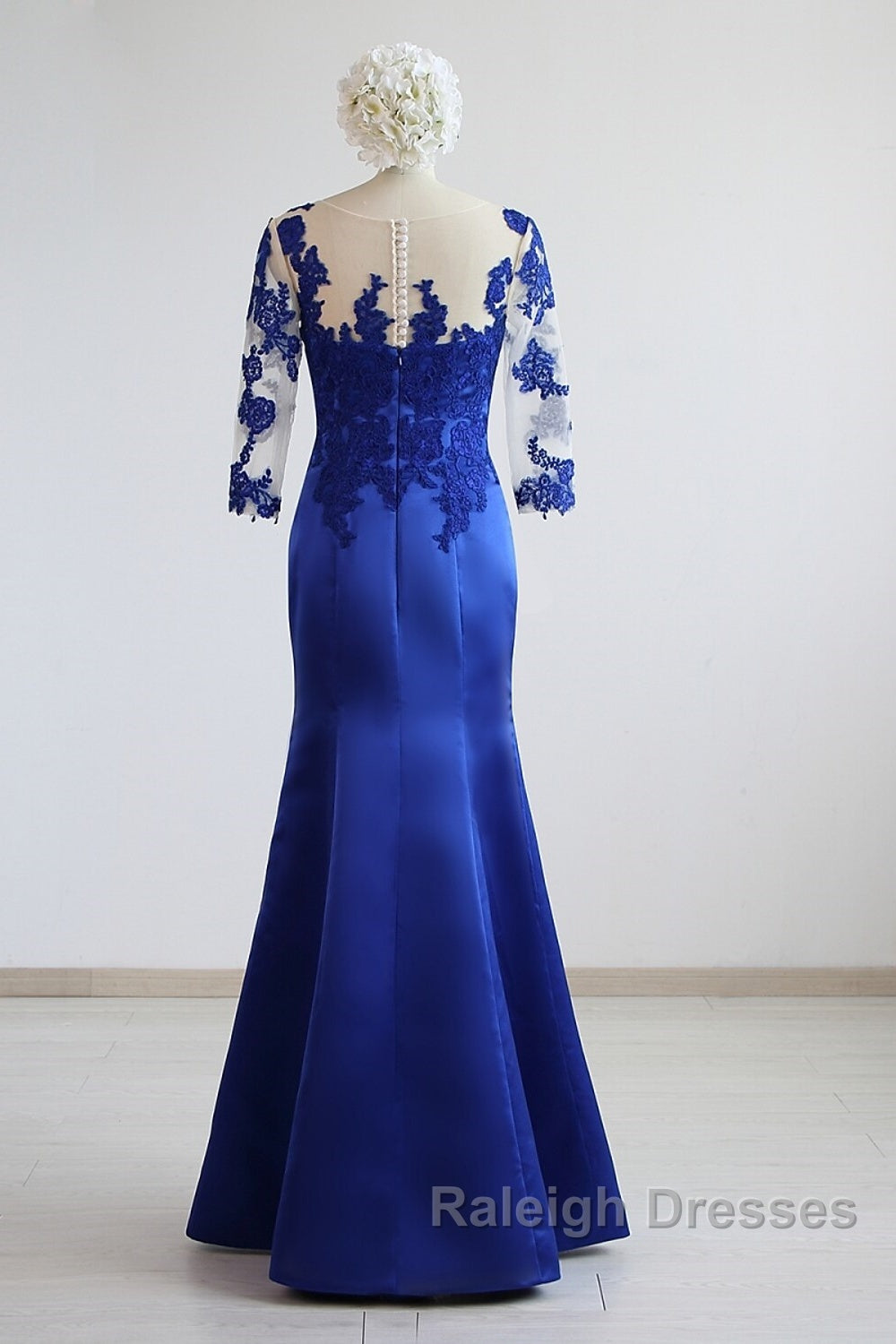 Mermaid / Trumpet Evening Gown Elegant Dress Formal Floor Length Half Sleeve Illusion Neck Satin With Pleats