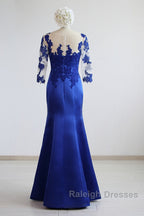 Mermaid / Trumpet Prom Gown Elegant Dresses Prom Floor Length Half Sleeve Illusion Neck Satin With Pleats
