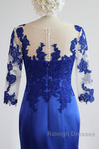 Mermaid / Trumpet Evening Gown Elegant Dress Formal Floor Length Half Sleeve Illusion Neck Satin With Pleats