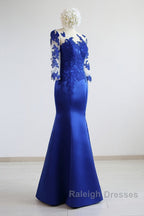 Mermaid / Trumpet Prom Gown Elegant Dresses Prom Floor Length Half Sleeve Illusion Neck Satin With Pleats