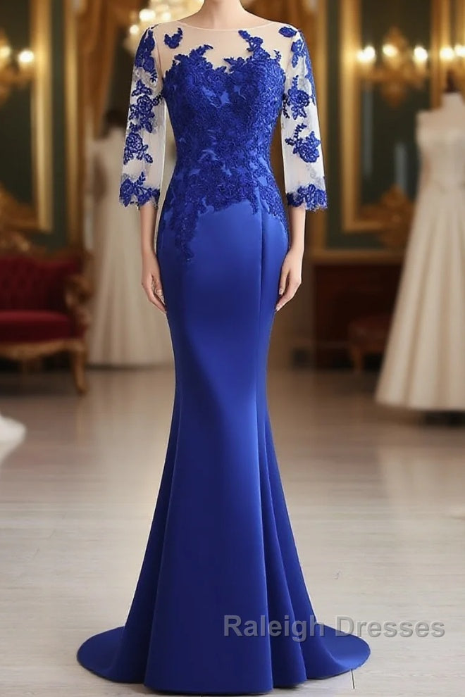 Mermaid / Trumpet Prom Gown Elegant Dresses Prom Floor Length Half Sleeve Illusion Neck Satin With Pleats