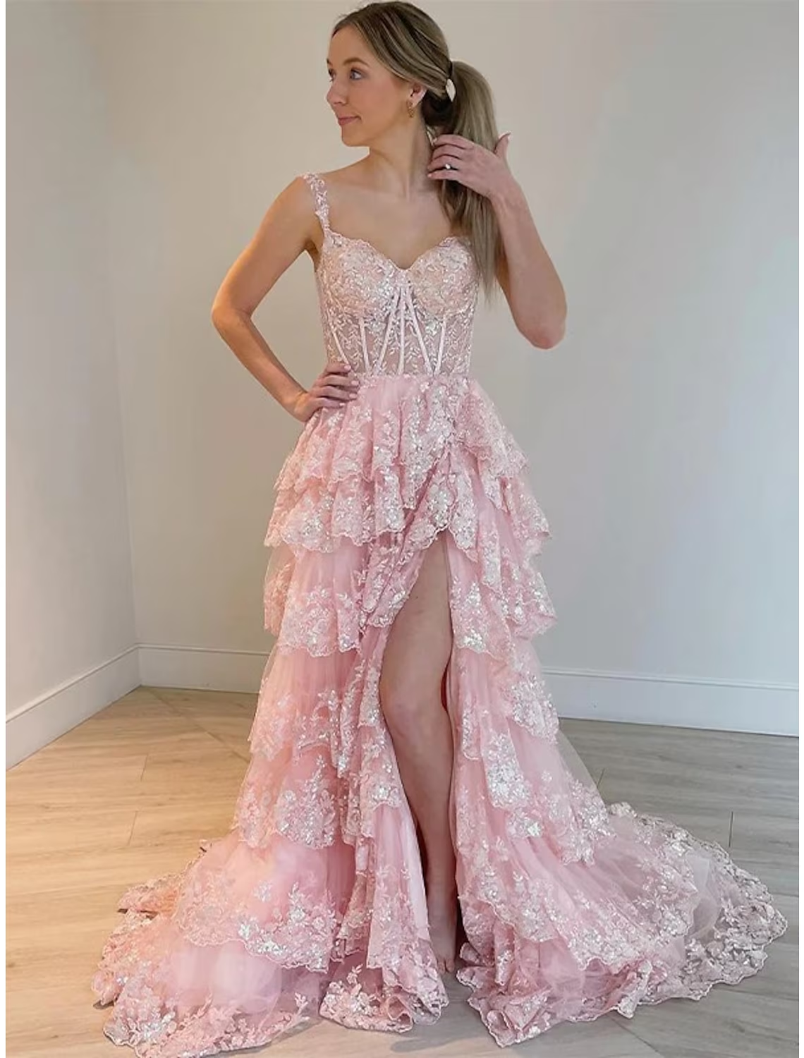 Mermaid / Trumpet Prom Dress Corsets Dresses Prom Court Train Sleeveless Off Shoulder Tulle With Sequin Slit Main image