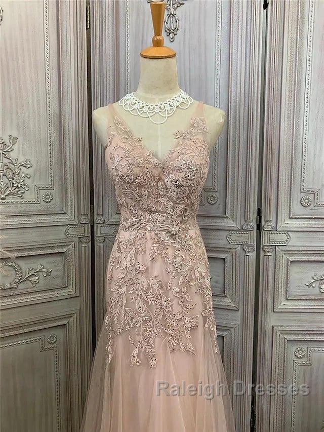 Mermaid / Trumpet Prom Dress Maxi Dresses Prom Wear Sweep / Brush Train Sleeveless V Neck Tulle With Appliques Secondary image