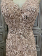 Mermaid / Trumpet Prom Dress Maxi Dresses Prom Wear Sweep / Brush Train Sleeveless V Neck Tulle With Appliques