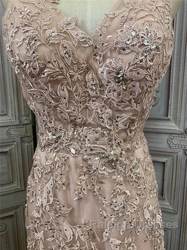 Mermaid / Trumpet Prom Dress Maxi Dresses Prom Wear Sweep / Brush Train Sleeveless V Neck Tulle With Appliques