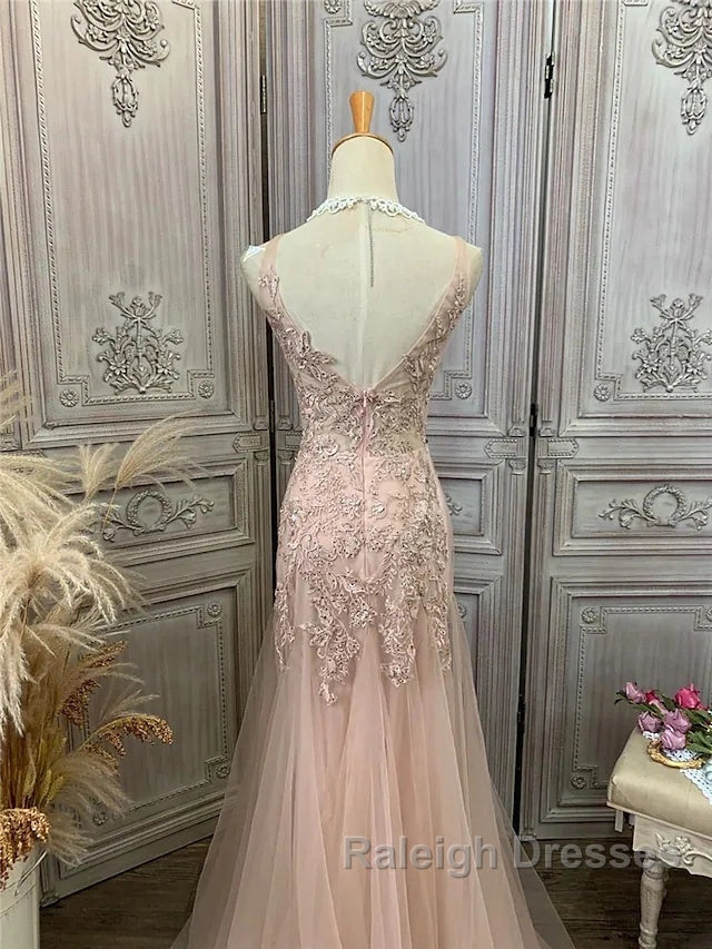 Mermaid / Trumpet Prom Dress Maxi Dresses Prom Wear Sweep / Brush Train Sleeveless V Neck Tulle With Appliques