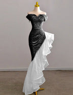 Mermaid / Trumpet Prom Dresses Party Dress Evening Party Floor Length Sleeveless Off Shoulder Tulle With Pearls Sequin