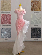 Mermaid / Trumpet Prom Dresses Party Dress Evening Party Floor Length Sleeveless Off Shoulder Tulle With Pearls Sequin