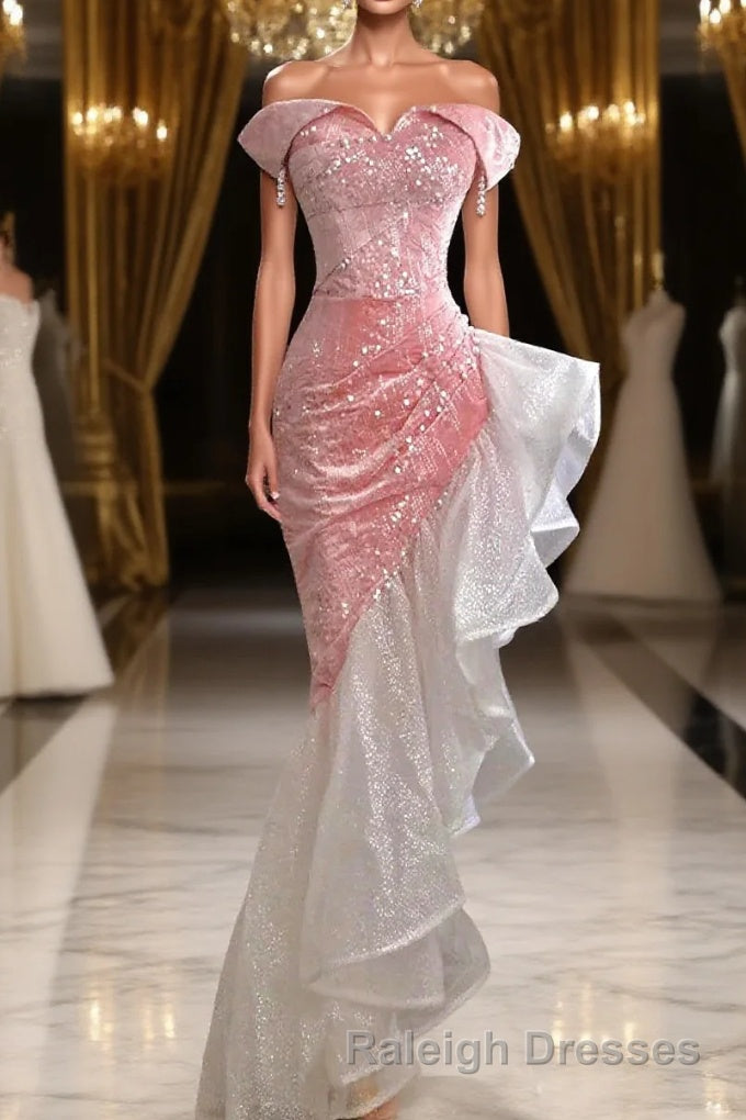 Mermaid / Trumpet Prom Dresses Party Dress Evening Party Floor Length Sleeveless Off Shoulder Tulle with Pearls Sequin