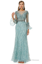 Mermaid Tulle Beading Long Sleeve Prom Dresses