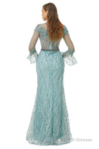 Mermaid Tulle Beading Long Sleeve Prom Dresses