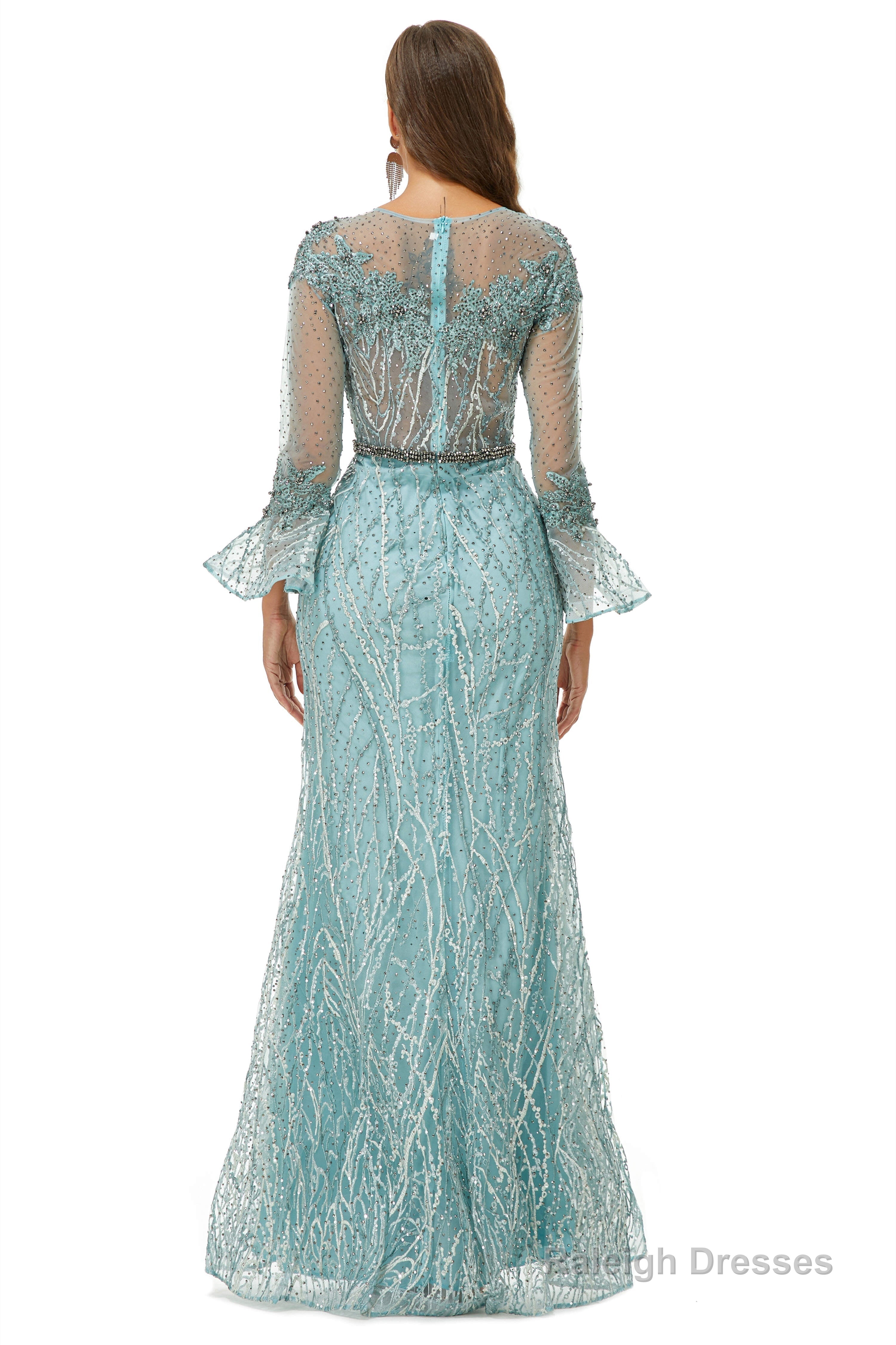 Mermaid Tulle Beading Long Sleeve Prom Dresses