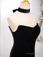 Mermaid Tulle Velvet Black Long Prom Dresses Mermaid Long Prom Dresses