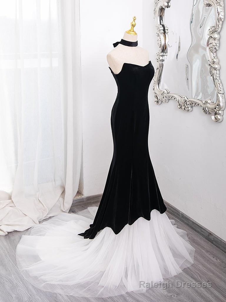 Mermaid Tulle Velvet Black Long Prom Dresses Mermaid Long Prom Dresses Main image