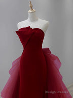 Mermaid Tulle Velvet Burgundy Long Prom Dresses Burgundy Long Prom Dresses