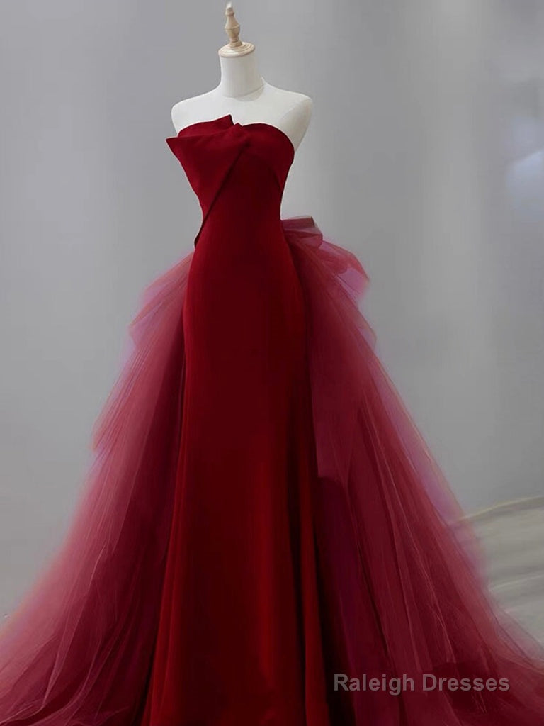 Mermaid Tulle Velvet Burgundy Long Prom Dresses Burgundy Long Prom Dresses Main image