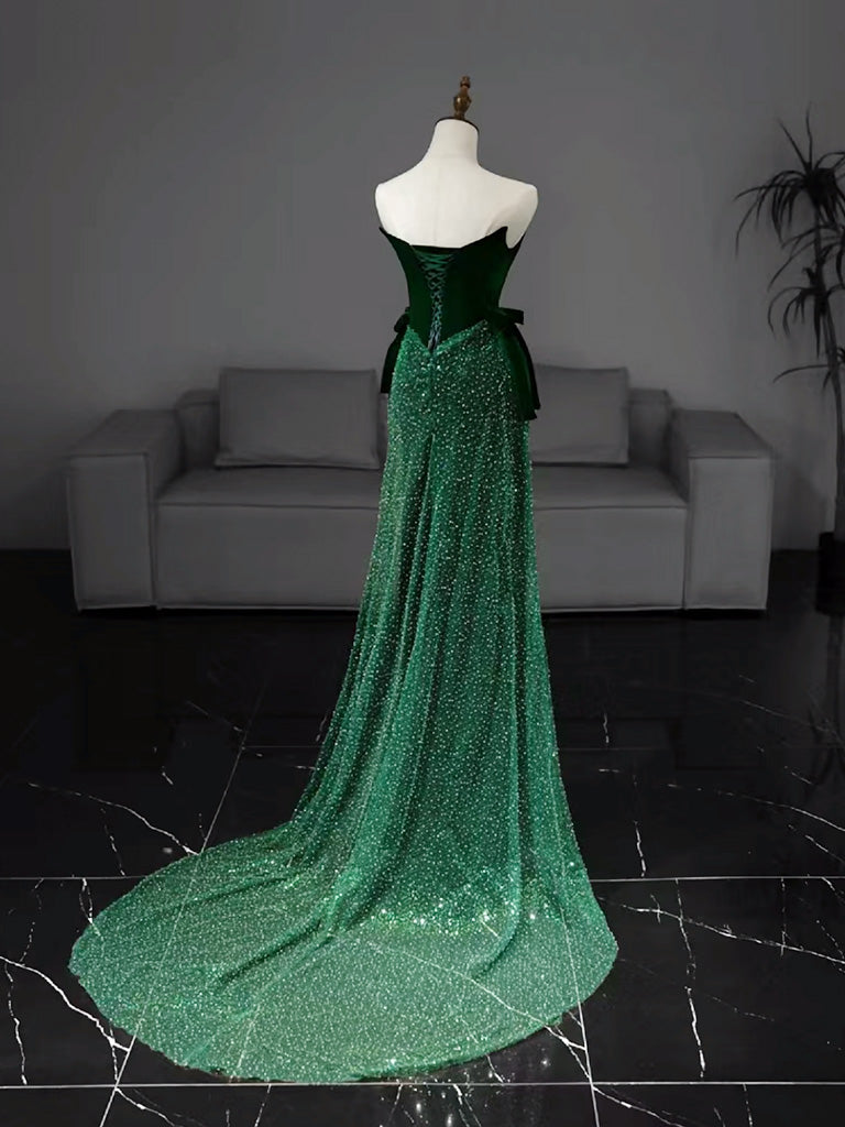 Mermaid Tulle Velvet Green Long Formal Prom Dress, Green Long Formal Dress Secondary image