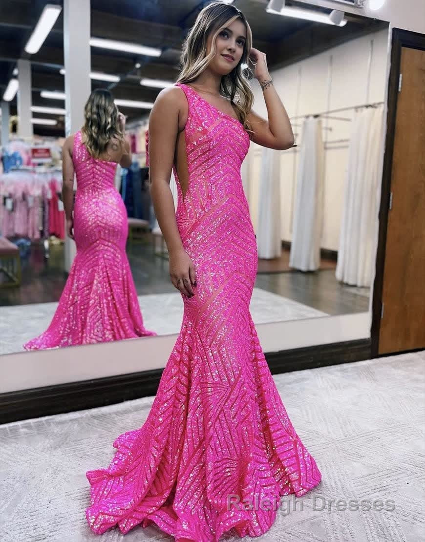 Mermaid Unique One Shoulder Sequins Prom Dress Main image