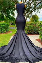 Mermaid V Neck Appliques Lace Sequined Open Back One Shoulder Floor Length Sleeveless Prom Dresses