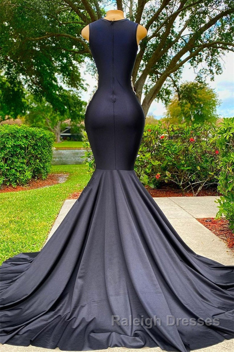 Mermaid V Neck Appliques Lace Sequined Open Back One Shoulder Floor Length Sleeveless Prom Dresses