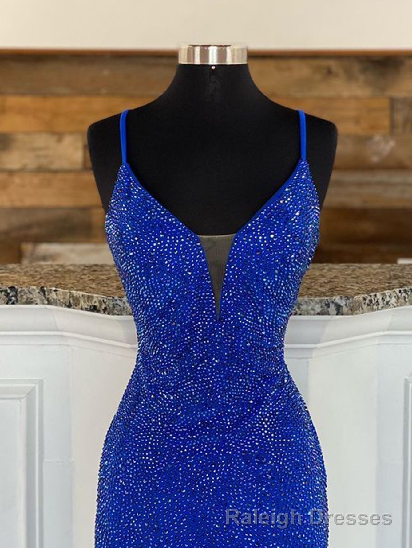 Mermaid V Neck Beaded Jersey Prom Dress with Slit