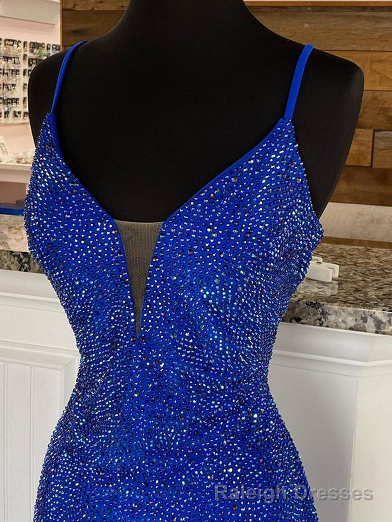 Mermaid V Neck Beaded Jersey Prom Dress with Slit