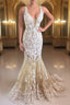 Mermaid V Neck Champagne Lace Prom Dresses Mermaid Champagne Prom Dresses Champagne Lace Prom Dresses