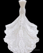 Mermaid V Neck Empire Wedding Dresses Lace Open Back